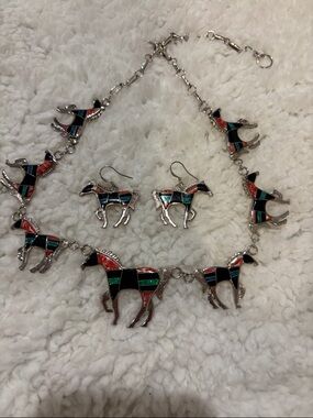 Handcrafted Multicolor Horse Necklace & Earring Set